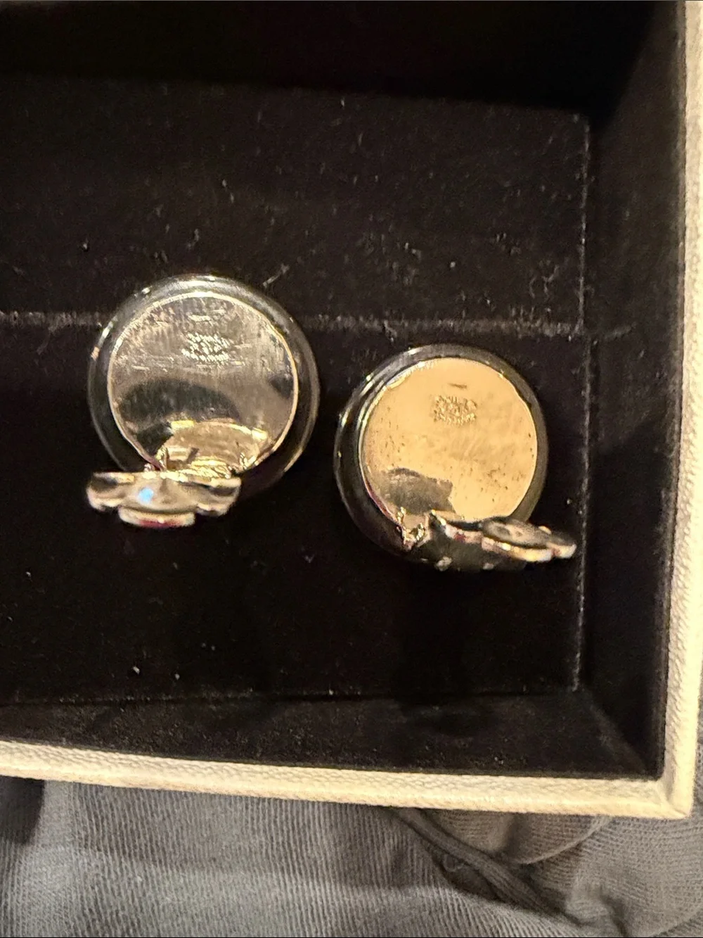 CHANEL Black & Mirrored like CC Round Clip on Earrings